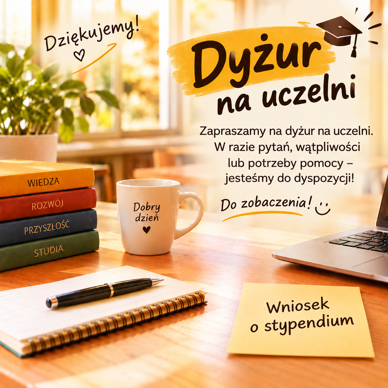 Zdjęcie otwierające stronę: Uwaga Studenci! Zapraszamy na sobotni dyżur (10.10.2026) w godzinach od 8.00 do 12.00 w Biurze Spraw Studenckich, podczas którego będą dostępne informacje o stypendiach!